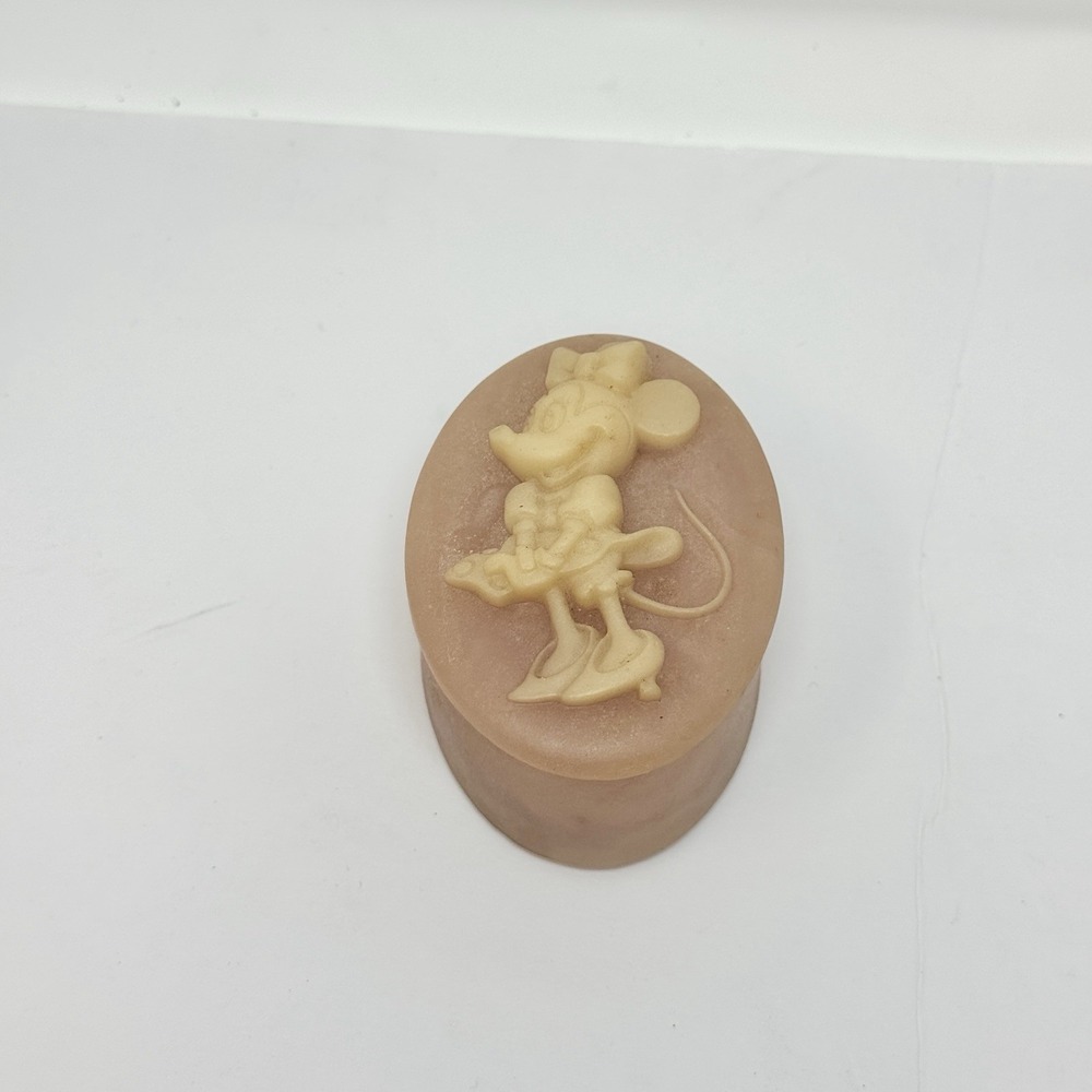 Vintage Walt Disney Pink Soap Stone Minnie Mouse Oval Trinket Box